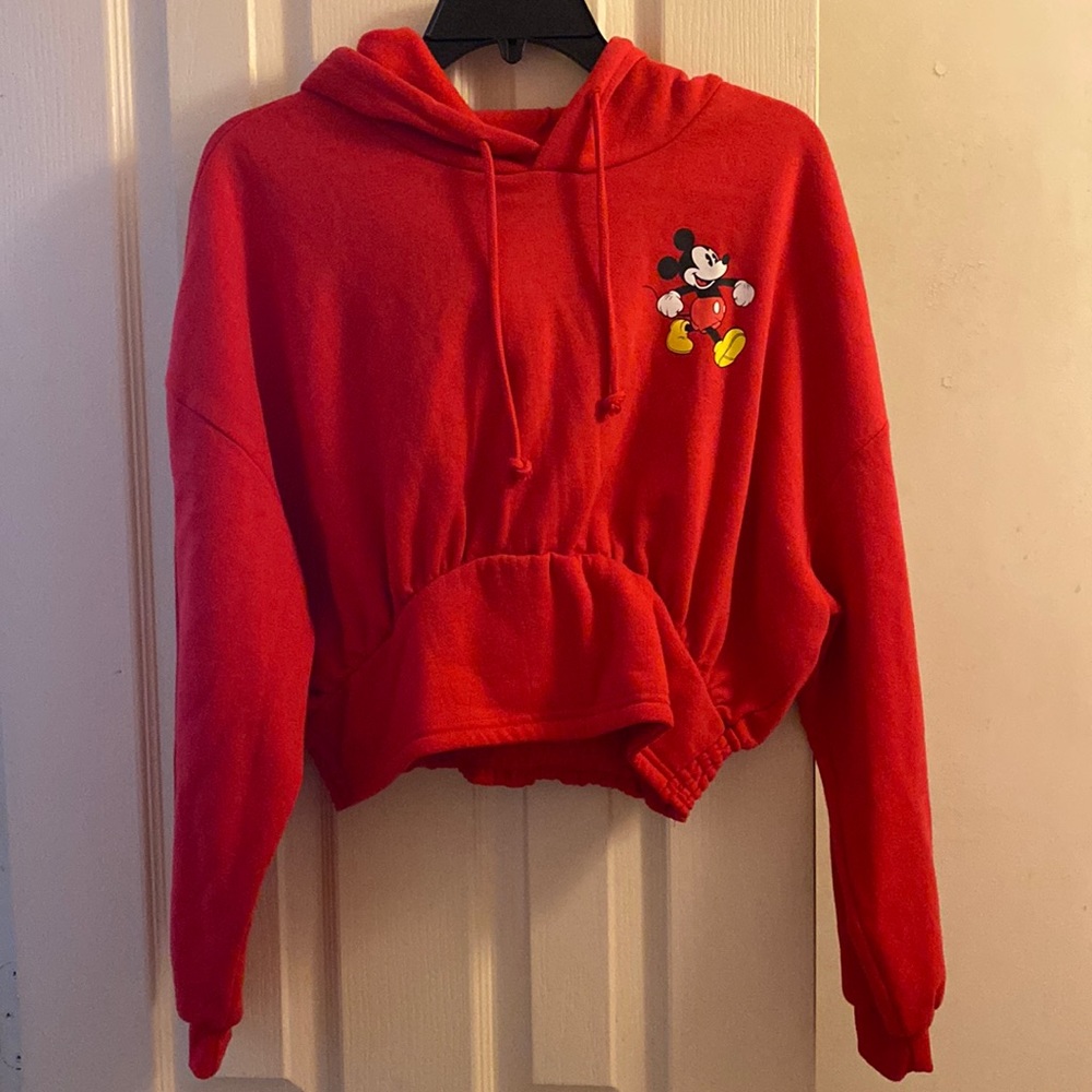 Red mickey mouse cropped hoodie